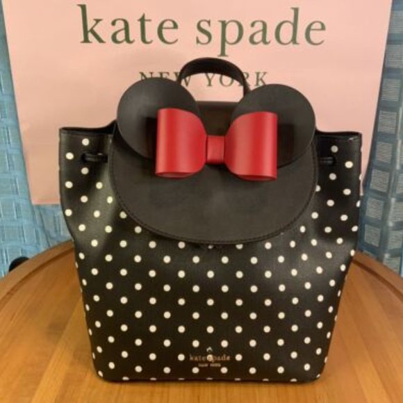 Kate Spade X Disney Minnie Mouse Black - White Polka Dot Backpack - Medium Size - Picture 1 of 8